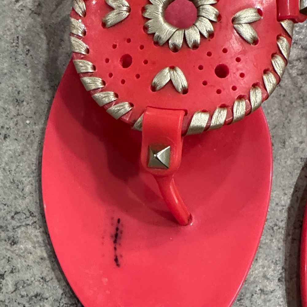 Jack Rogers Coral Sandal with Gold Braided Medallion - Picture 2 of 3